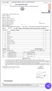 Class X PSEB marksheet