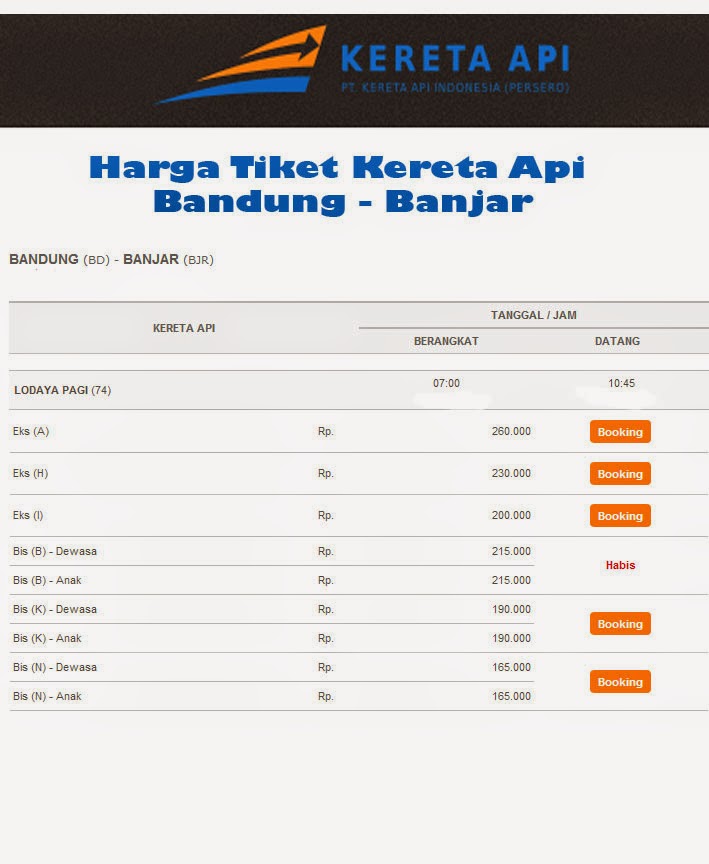 Harga Tiket Kereta Api Bandung - Banjar - Kereta Api Online