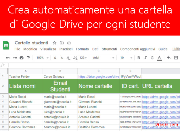 Come creare le cartelle di ogni studente in Google Drive in modo automatico all'interno della cartella dell'insegnante.