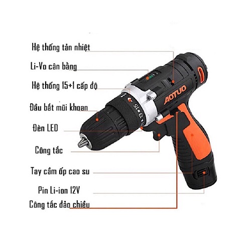 Máy khoan máy bắn vít dùng Pin sạc cầm tay Auto 12V độ có đảo chiều