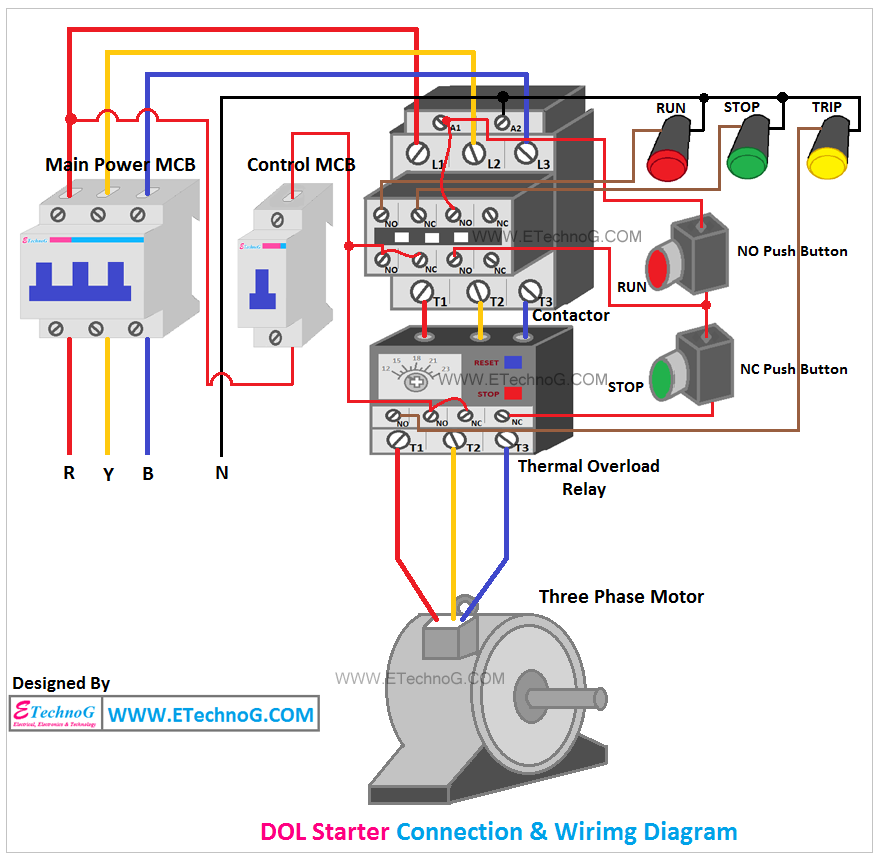 DOL Starter Connection and Wiring Diagram with OLR - ETechnoG
