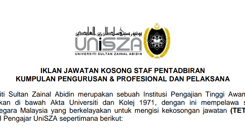 Unisza ejawatan Jawatan Kosong