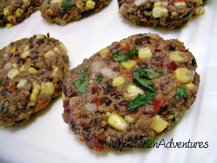 Chipotle Black Bean Burgers with Corn formed and ready to cook