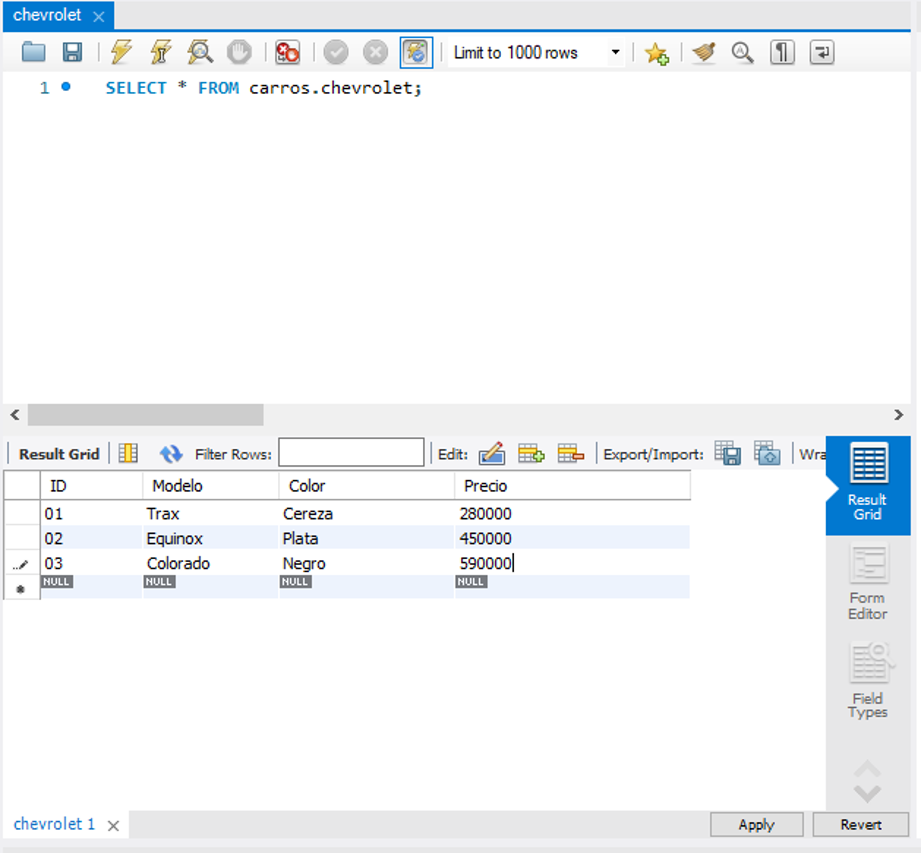 Comandos basicos en MySQL WorkBench