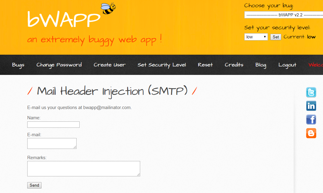 bWAPP Mail Header Injection [ SMTP ]