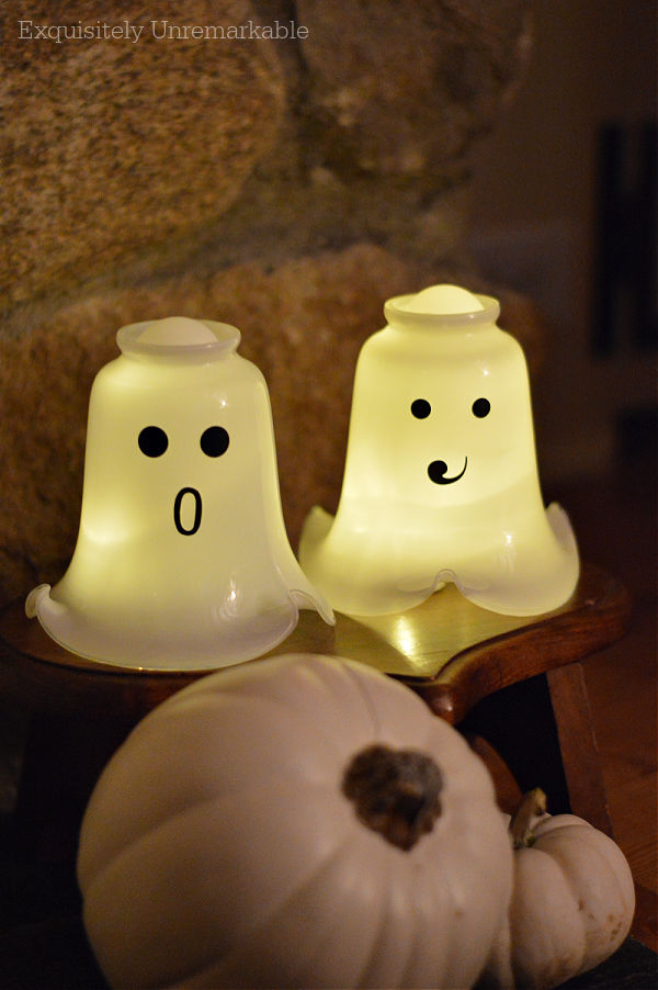 DIY Ghost Globes lit up