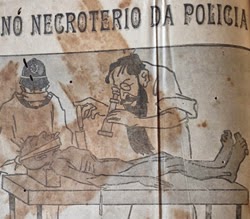Propaganda dos Chocolates Lacta em 1917 com um morto em necrotério.