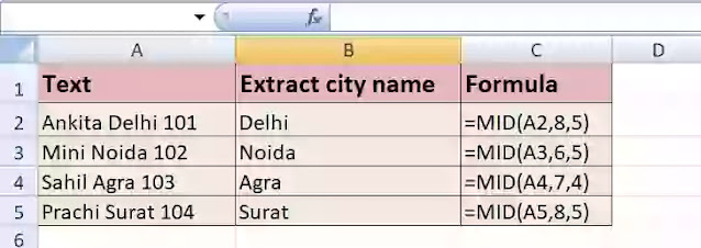 how to use MID function in excel hindi