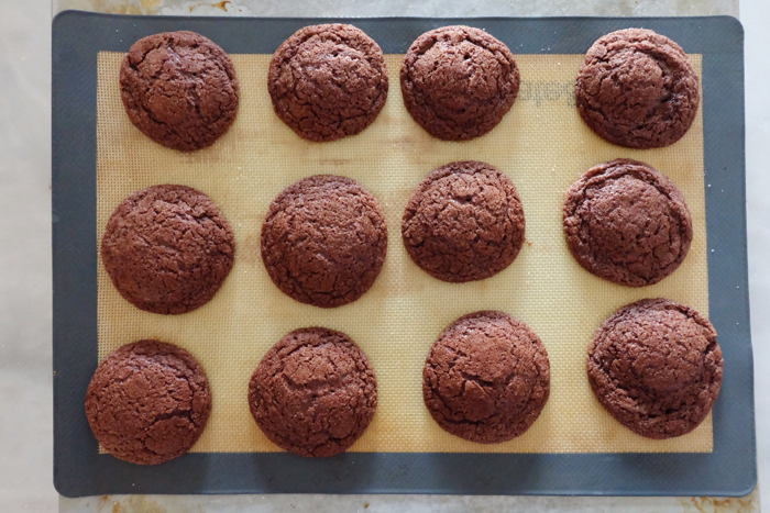 freshly baked cookies on sheet