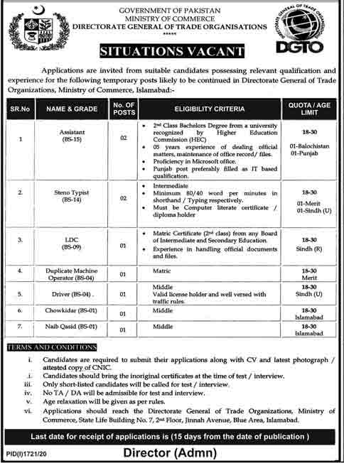 Ministry of Commerce Islamabad Jobs 2020