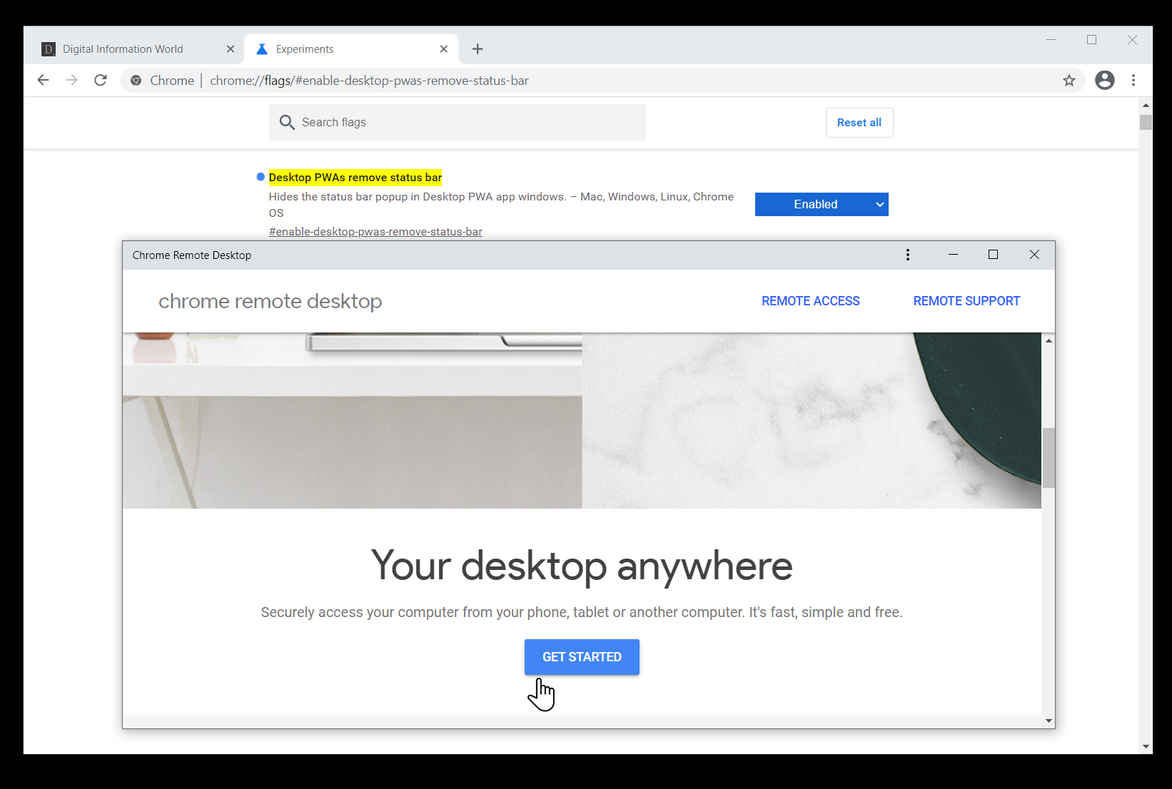 how to enable status bar in google chrome