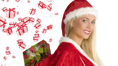 Kerst afbeelding met blondine en pakjes