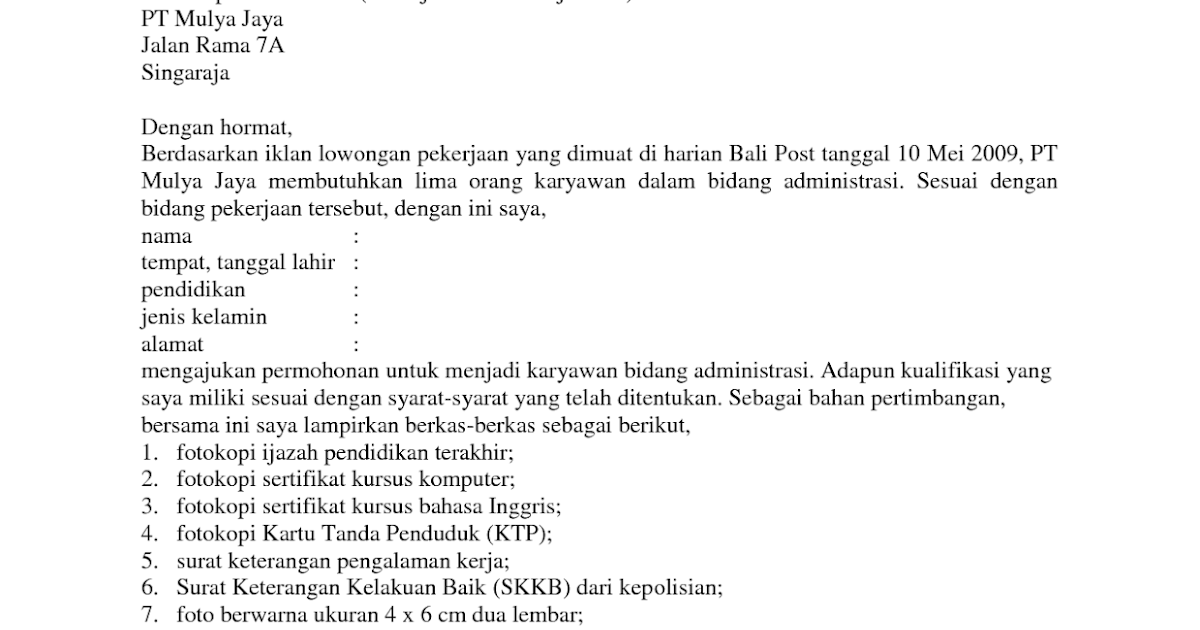 Contoh Surat Lamaran Kerja Ahli Gizi Di Rumah Sakit