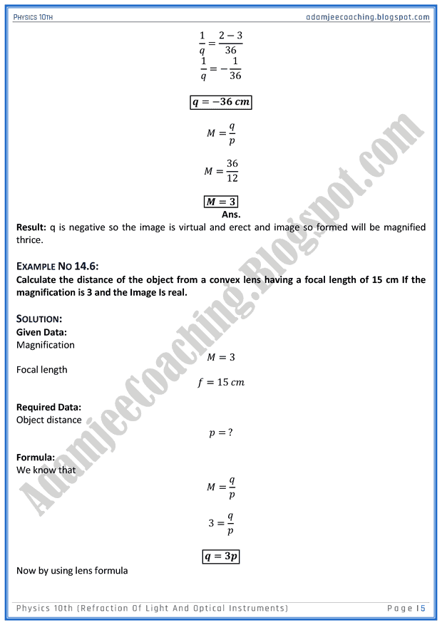 Adamjee Coaching Refraction of Light and Optical Instruments Solved