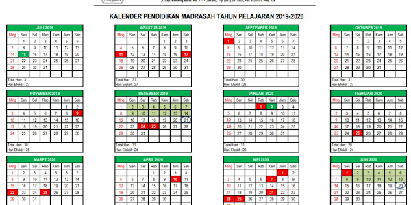 Kalender Pendidikan Madrasah Tahun Pelajaran 2019-2020