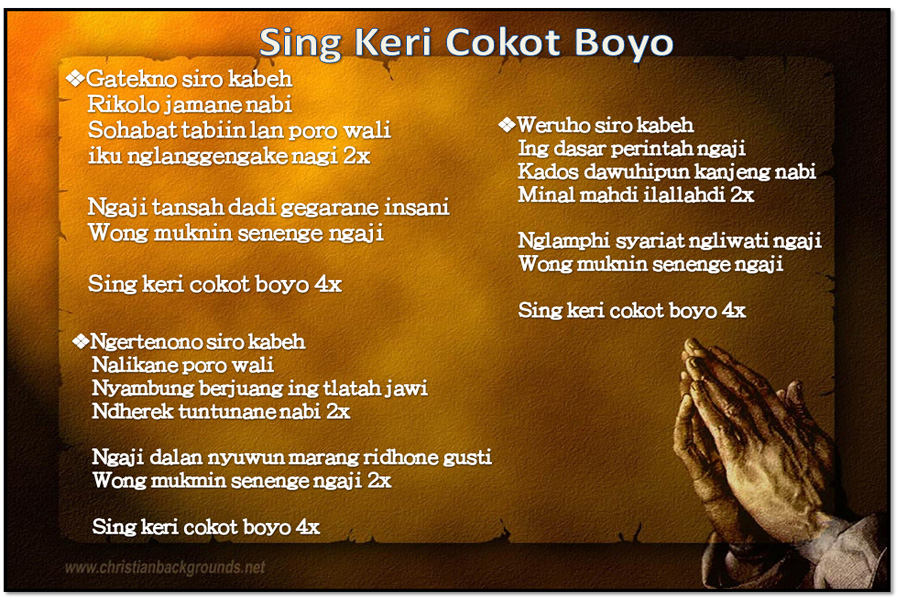 Teks Syiir Jawa Sing Keri Cokot Boyo Lengkap