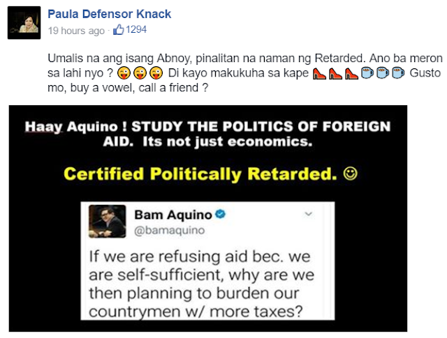 Atty. Defensor-Knack calls Bam Aquino politically retarded: 'Ano ba meron sa lahi nyo?'
