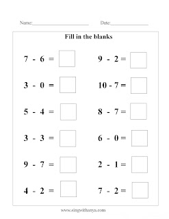 Sing and Learn with Anya: Subtraction (1-10). Math Worksheets