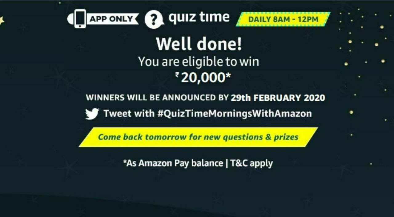 Today’s Amazon Quiz Answers 26th March 2020 Win ₹20000 Pay Balance All Quiz Answers Here