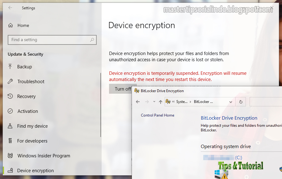 Memperbaiki Error Device encryption is temporarily suspended di Windows