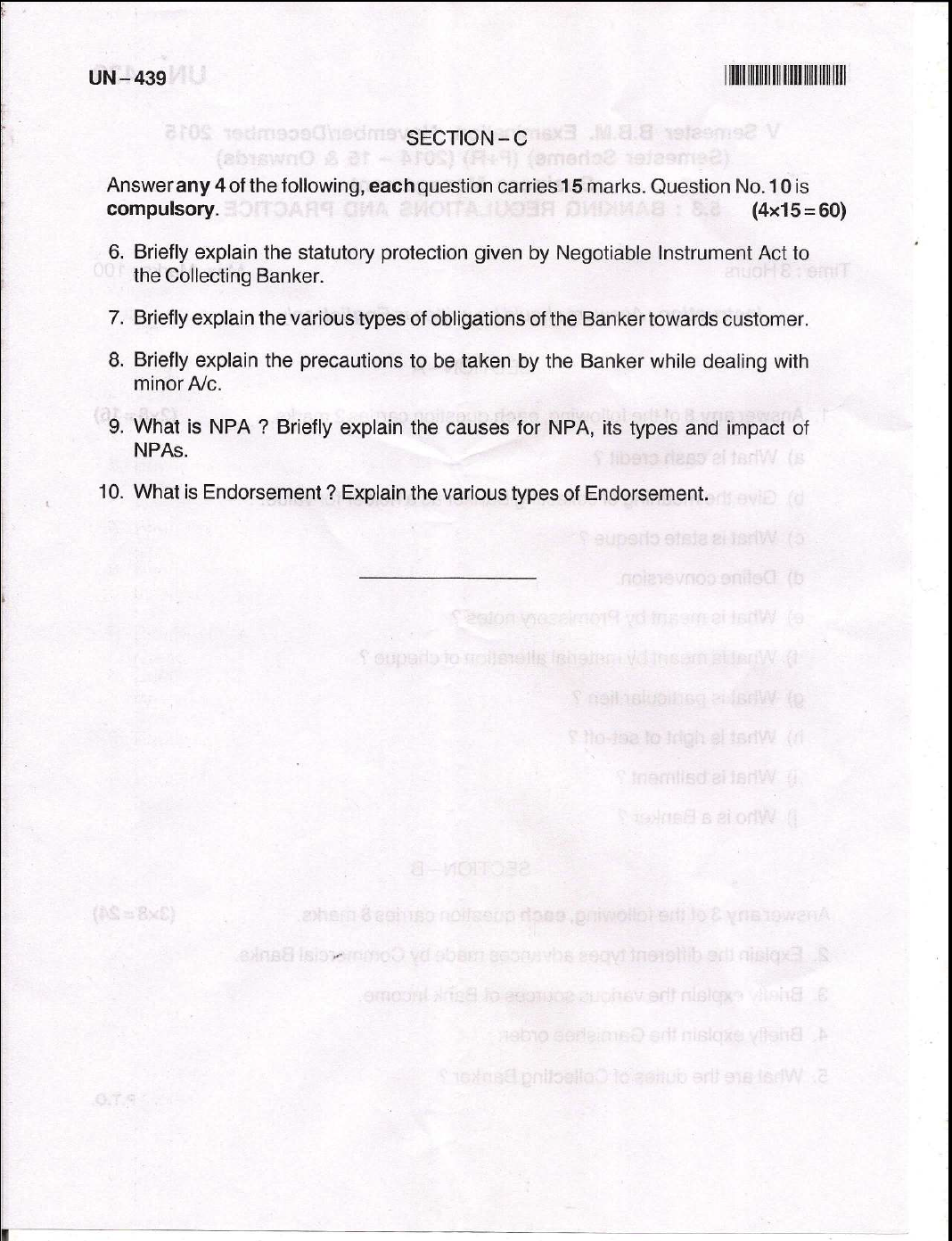 Bangalore University B.B.M. Business Management 5.3 Banking Regulations And Practice November