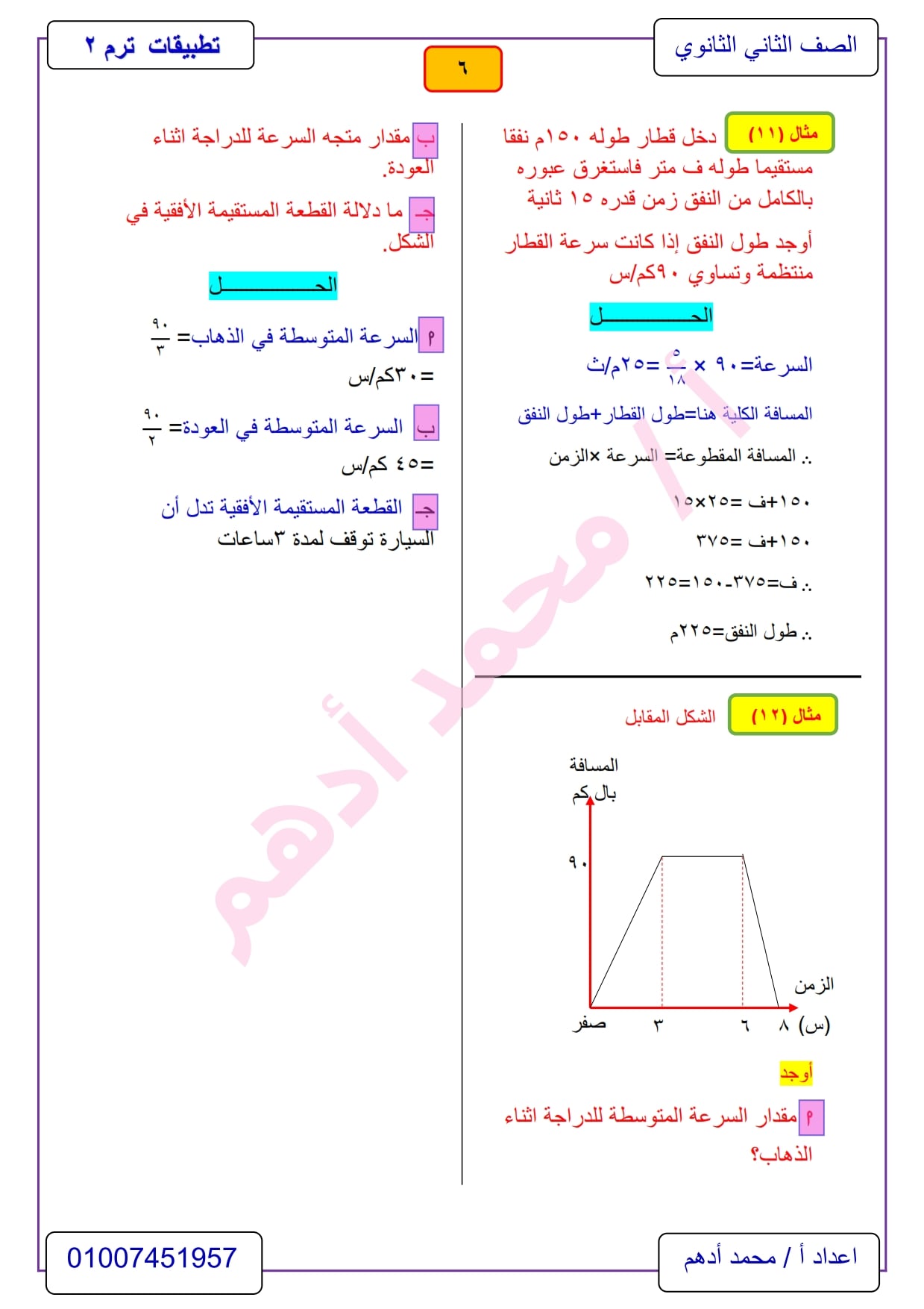 مراجعة تطبيقات الرياضيات 2 ثانوي الترم الثاني .. ديناميكا أ/ محمد أدهم 6