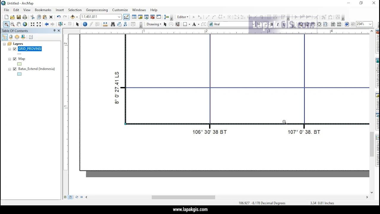 Cara Membuat Grid LU LS atau BT pada ArcGIS