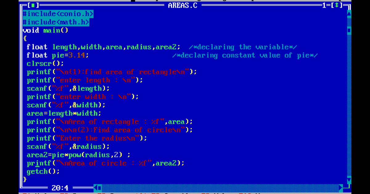 Area Of Rectangle And Circle In C Programming