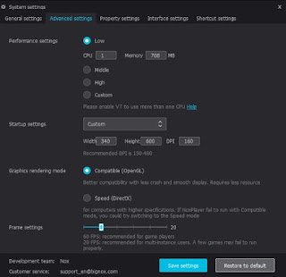 Setting Nox App Player untuk pc low speck