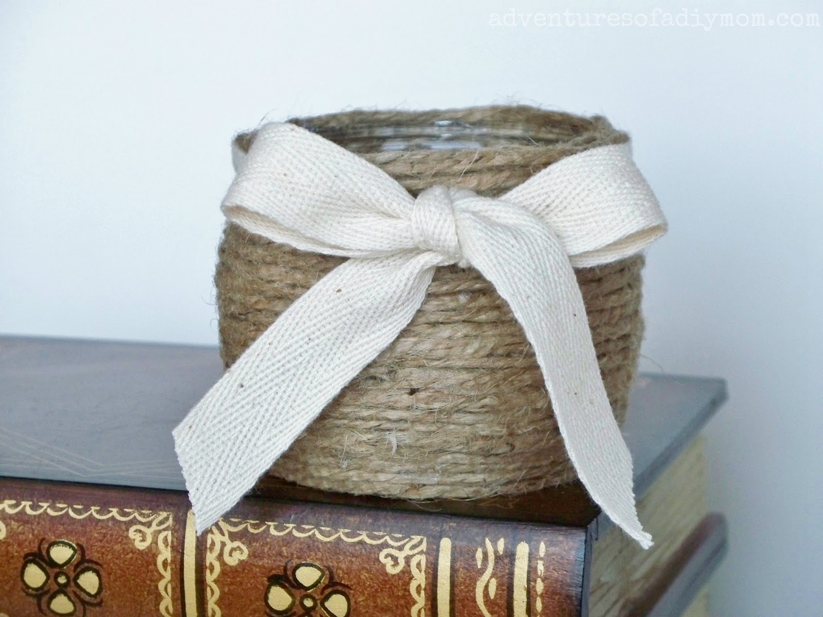 Twine Wrapped Jar with Lace Flower Adventures of a DIY Mom