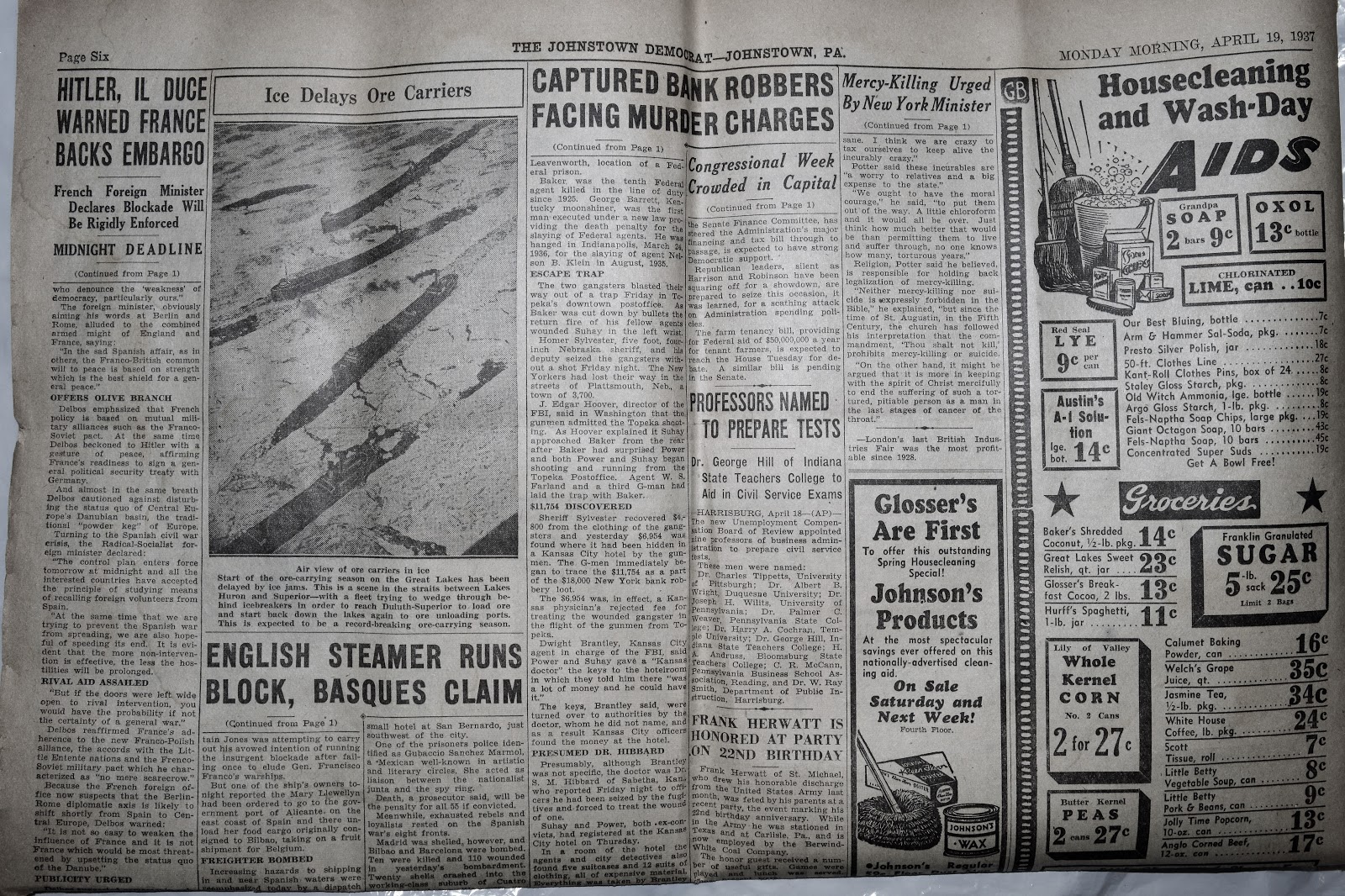 Old Johnstown Newspapers 19 April 1937 The Johnstown Democrat