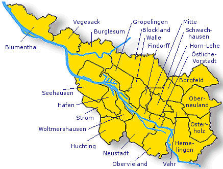 Bremen Karte von Bundesländer | Landkarte Deutschland Regionen Politische