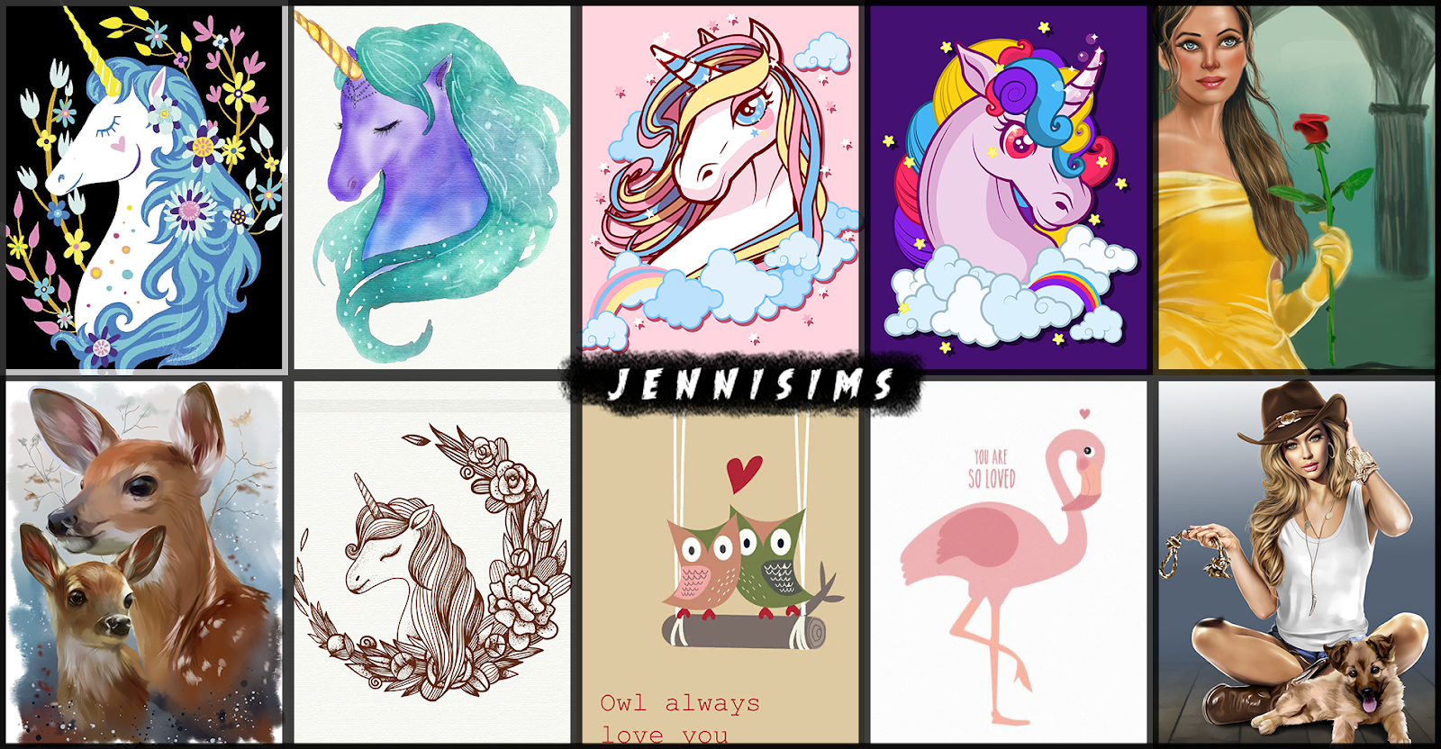 Downloads sims 4Paintings Unicorns Buzz (20 designs) JenniSims