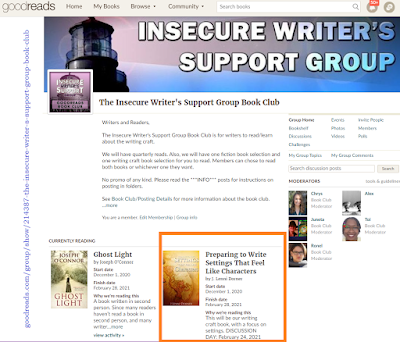 #IWSG #bookclub on Goodreads https://www.goodreads.com/group/show/214387-the-insecure-writer-s-support-group-book-club