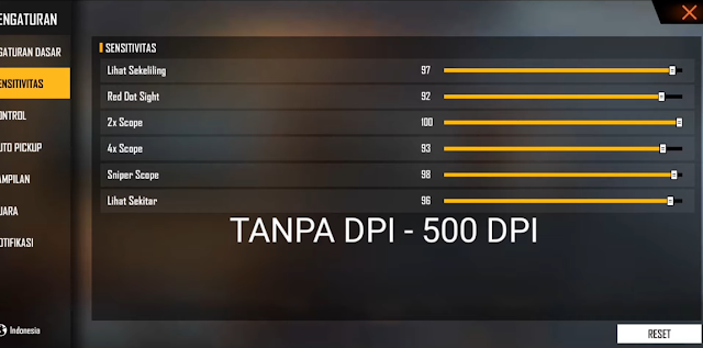 Sensitivitas FF Terbaru Semua HP Auto Headshot Tanpa DPI