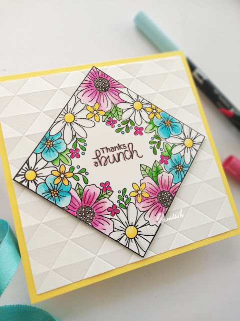 Newton's Nook designs, TO, floral card, Thank you card, Tombow dual brush pens, Quillish, Newton's nook floral fringe stamp set, coloring with tombows