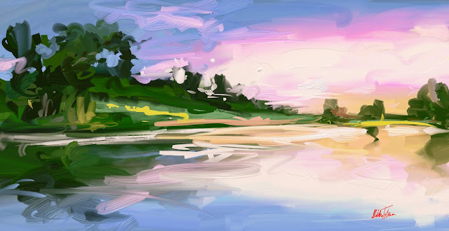Fairytale Sunrise digital oil landscape sketch by Mikko Tyllinen
