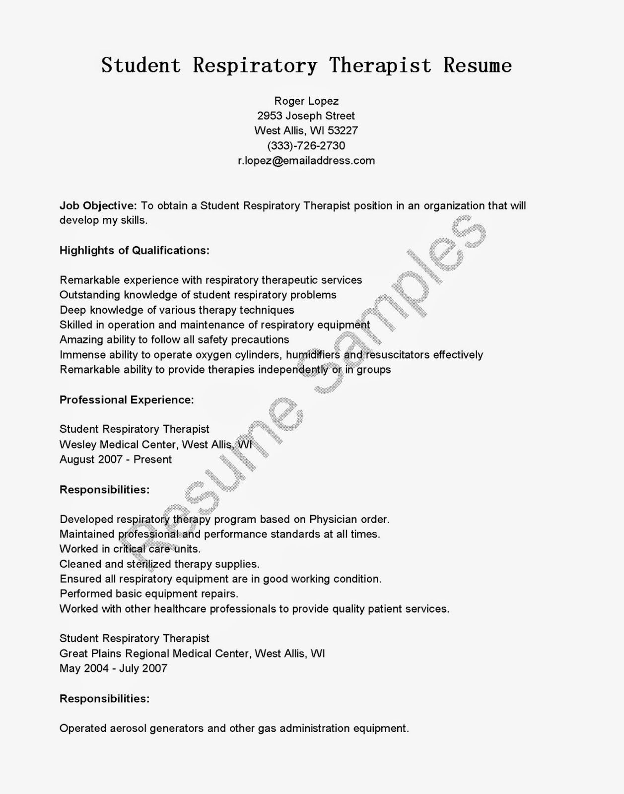 Resume Samples Student Respiratory - Student%2BRespiratory%2BTherapist%2BResume 