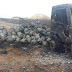 Caminhão de botijões de gás pega fogo na RN-117