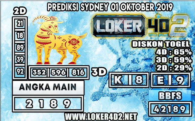 PREDIKSI TOGEL SYDNEY LOKER4D2 01 OKTOBER 2019