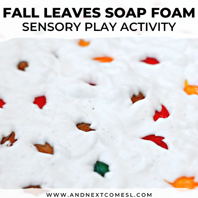 Fall leaves soap foam sensory bin for kids