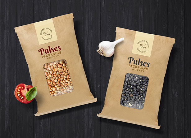 Pulses Kraft Paper Pouch Packaging Mockup PSD Gratis Mockup Packaging/Kemasan PSD 2018 - Pulses Kraft Paper Pouch Packaging Mockup PSD
