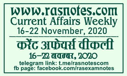 Current Affairs GK Weekly November 2020 (16-22 November) in hindi pdf