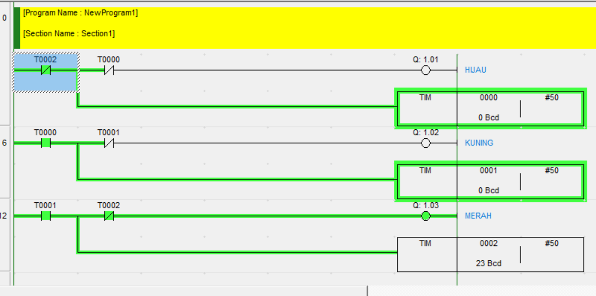 Belajar PLC Omron dan Instrumentasi membuat ladder diagram lampu lalu