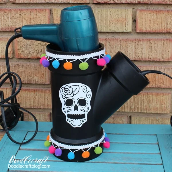 Hair Tool Caddy Decorated with Sugar Skull Vinyl DIY
