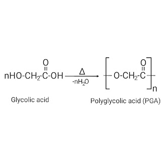 This image shows synthesis of Polyglycolic acid from glycolic acid.