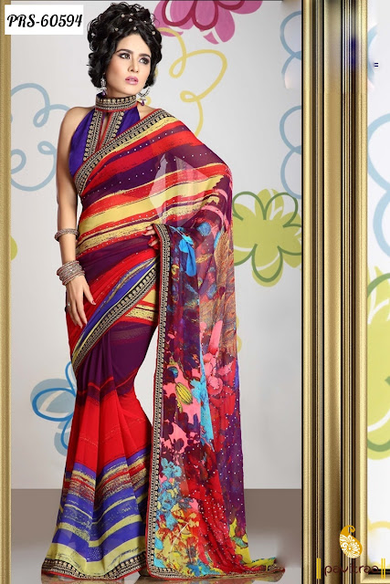 Art Silk Multi Color Digital Printed Casual Wear Sarees Online Shopping with Lowest Prices at Pavitraa.in