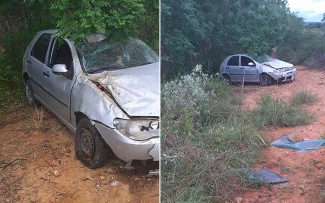 Carro capota próximo ao povoado de Andaraí, no município de Piritiba