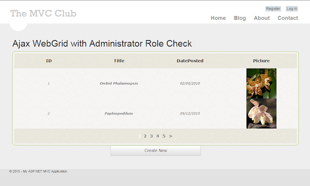 MVC Ajax WebGrid with Administrator Buttons