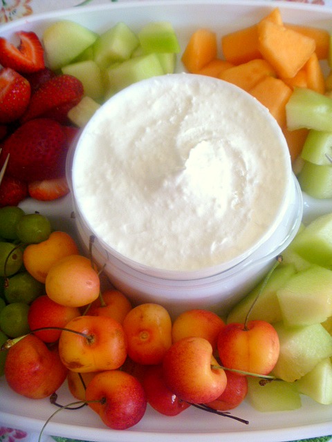 Creamy Coconut Fruit Dip: With only 3 ingredients you can have a delicious creamy coconuty fruit dip that pairs with any fruit! Slice of Southern
